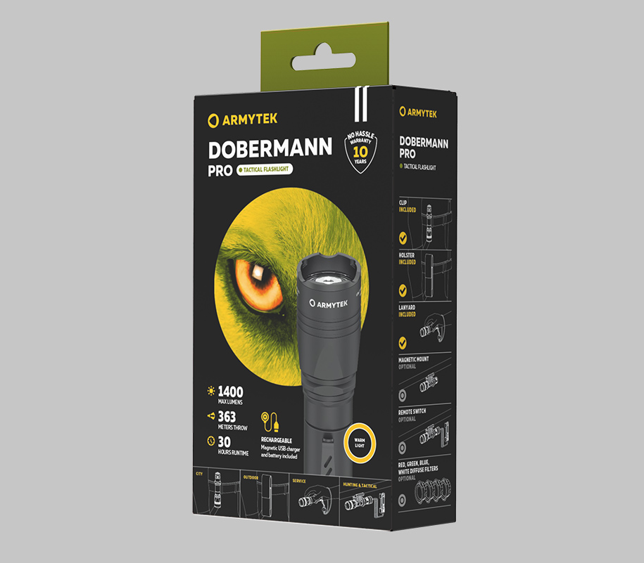 Armytek Dobermann Pro Magnet USB Warm - Tactical Flashlight